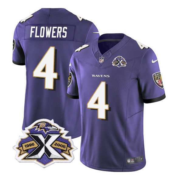 Men & Women & Youth Baltimore Ravens #4 Zay Flowers Purple 2023 F.U.S.E With Patch Throwback Vapor Limited Stitched Jersey